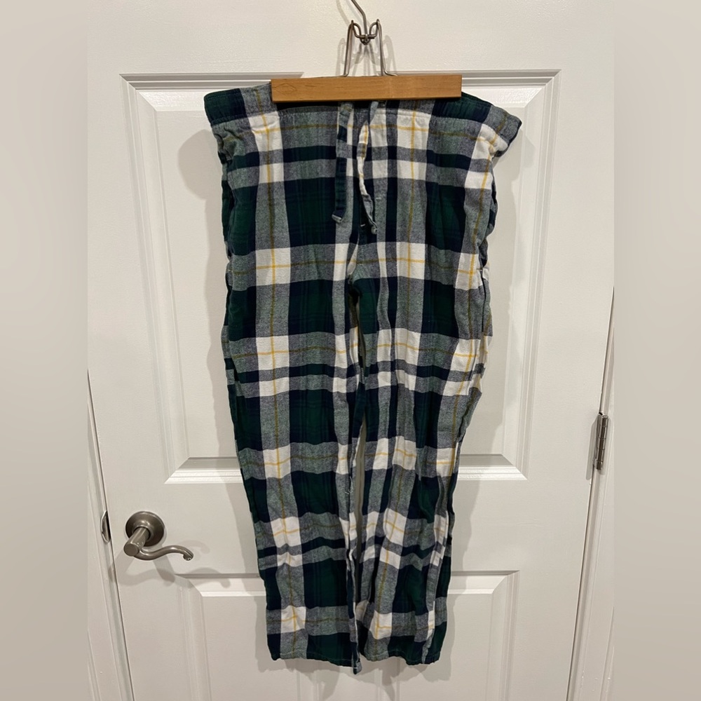 Old Navy Men’s Medium Pajama Pants Flannel Patterned Cotton Green Blue White
